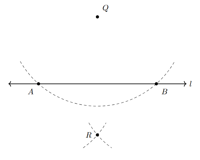 Drawing arc from B to intersect the first arc